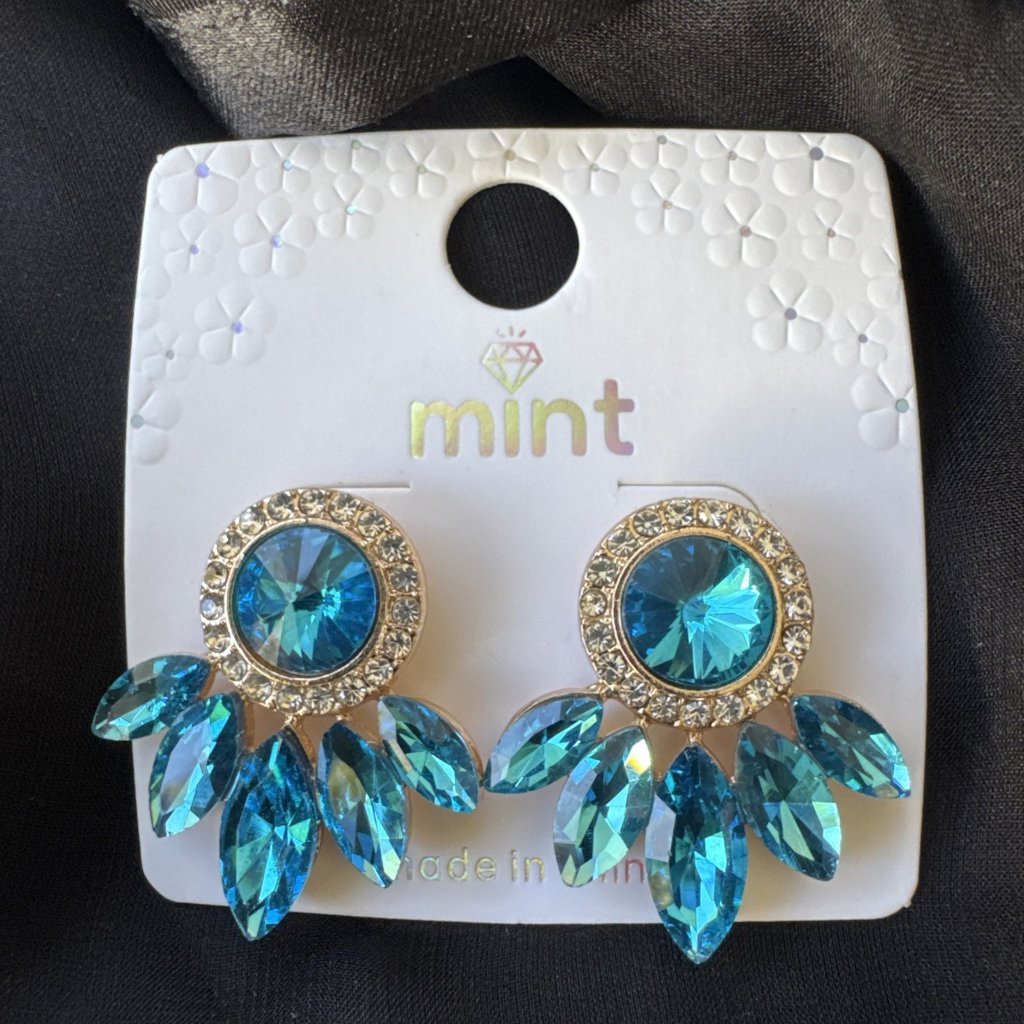 Mint Faux Blue Crystal Gold Rhinestone Earrings Dangle Party Wedding Cruise New 7$